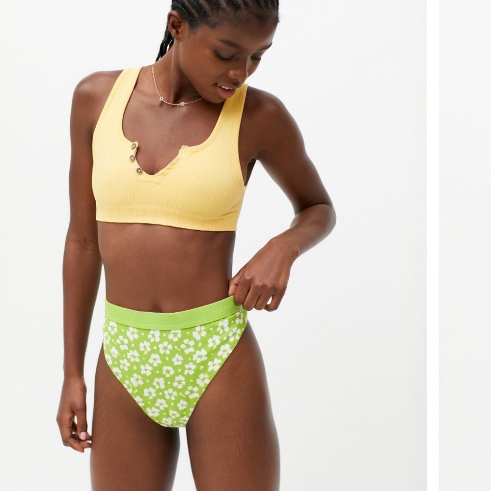 NWT UO Out From Under Driftwood Floral High-Waisted Lime Green Cotton Thong Smal